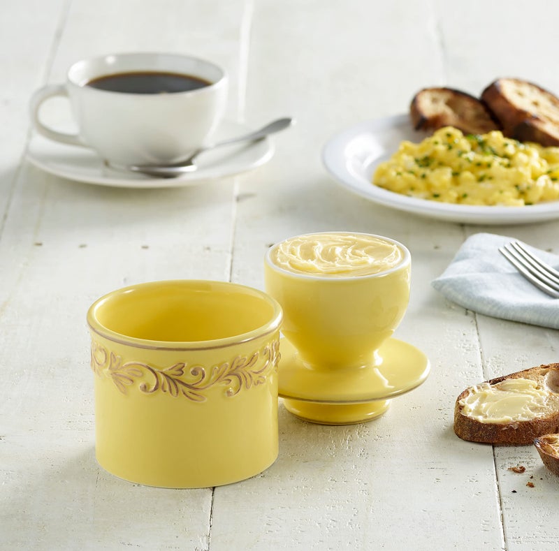 Butter Bell - The Original Butter Bell crock by L Tremain, a Countertop French Ceramic Butter Dish Keeper for Spreadable Butter, Antique Collection, Goldenrod - Image 4
